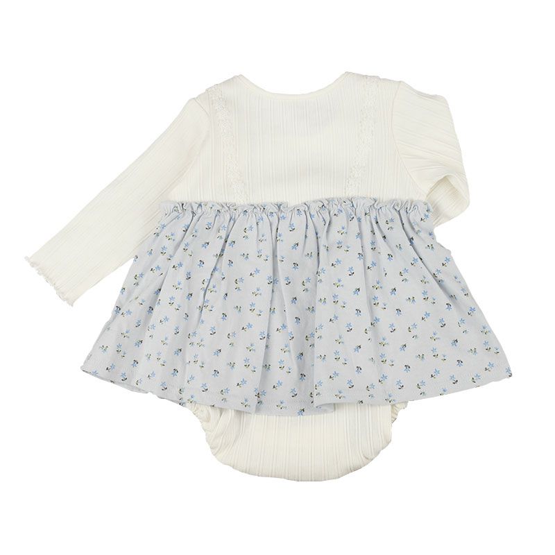 akachan honpo - 長袖外出包屁衣-小花-淺藍色