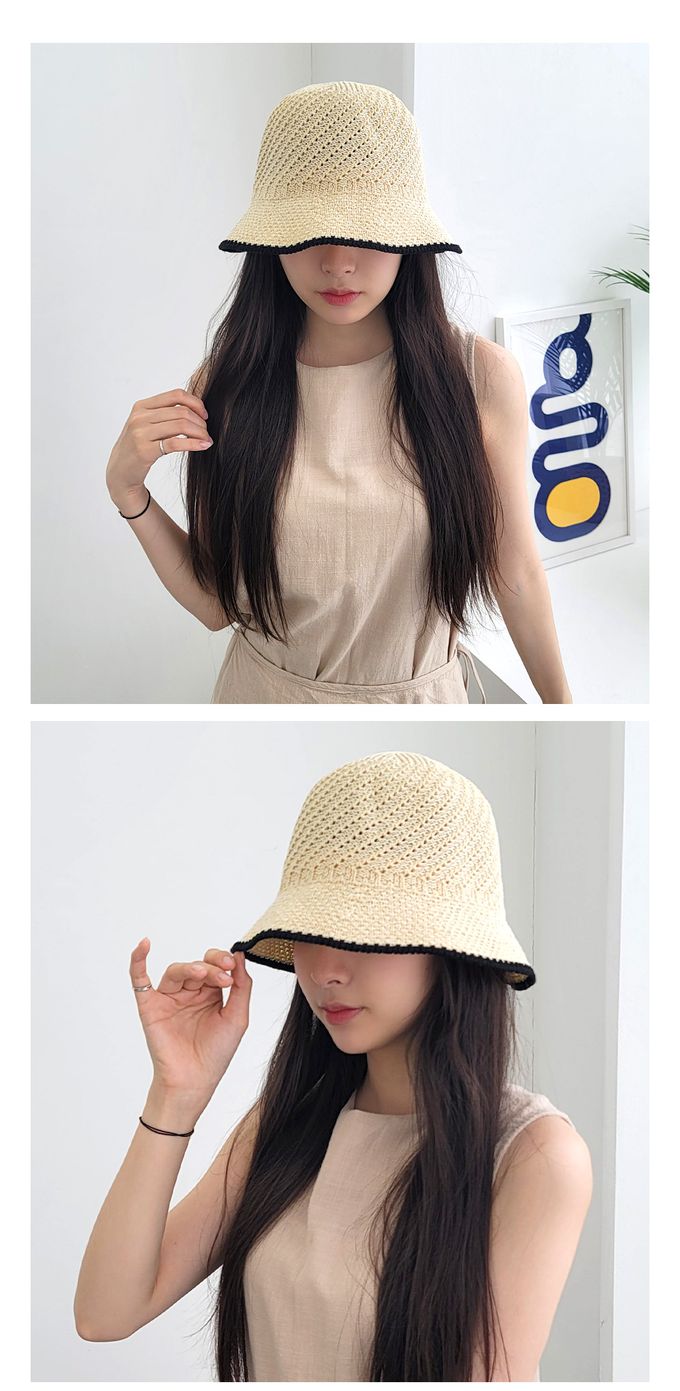 韓國 Soo&Soo - 基本百搭款編織漁夫帽-米杏