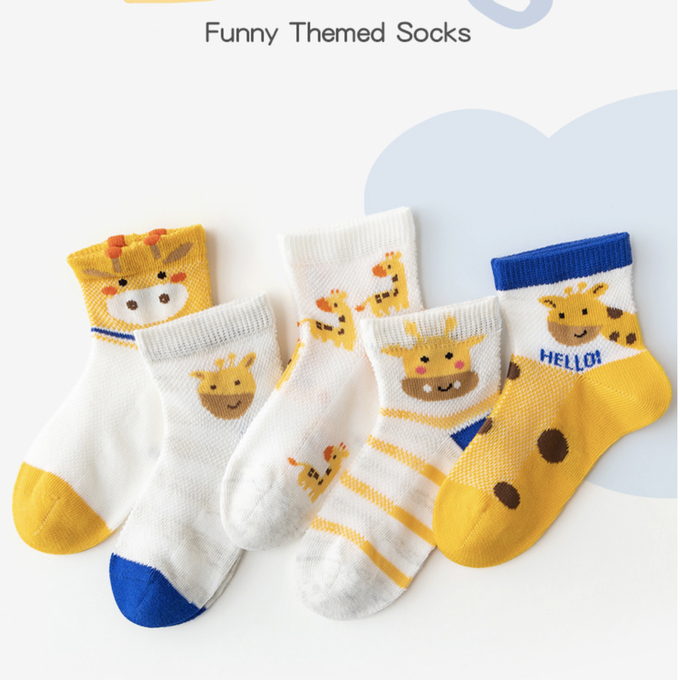 love, charlotte - Hello長頸鹿網眼短筒棉襪-5 雙一組