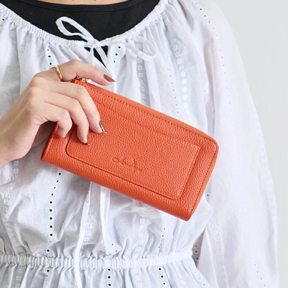 極輕巧-3cm薄型雅緻真皮長夾-橘 (17.3x9.2cm)