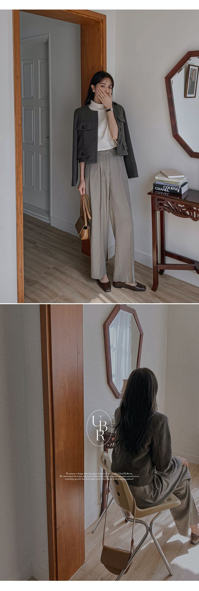 韓國 Urbantheroom - 高質感排釦無領短版夾克-卡其灰 (Free)