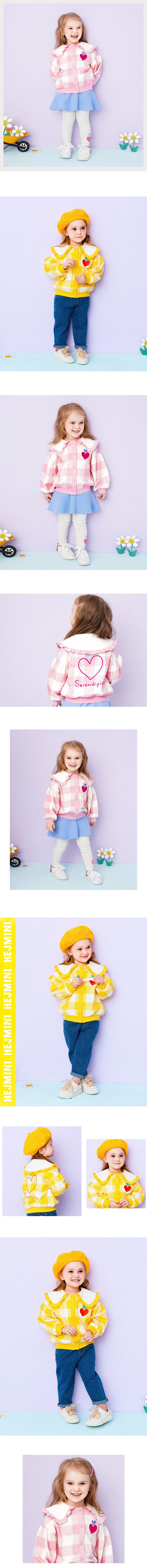 韓國 HEJMINI - 荷葉領愛心格子外套-黃