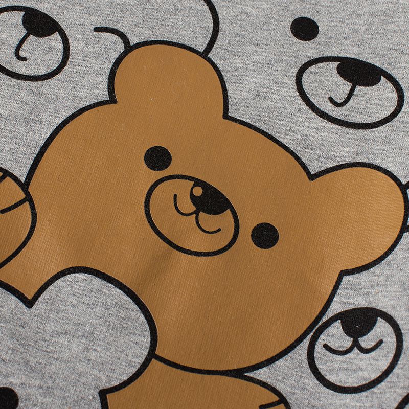 純棉圓領薄長袖上衣-滿版熊熊-藍+灰