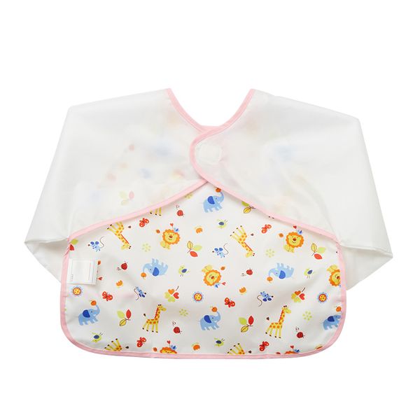 akachan honpo - 抗油汙、快乾長袖圍兜-動物-粉紅色 (80～95)