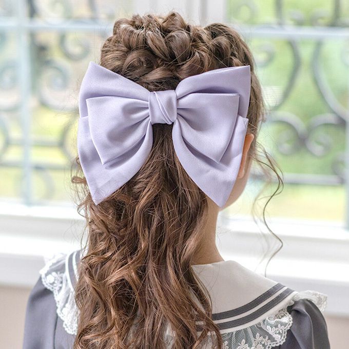 日本 Catherine Cottage - 夢幻光澤蝴蝶結緞帶髮夾-黑