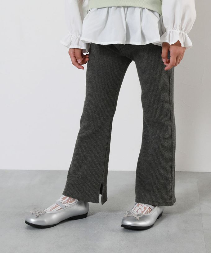 日本 devirock - 俐落羅紋開衩喇叭寬褲-磚橘