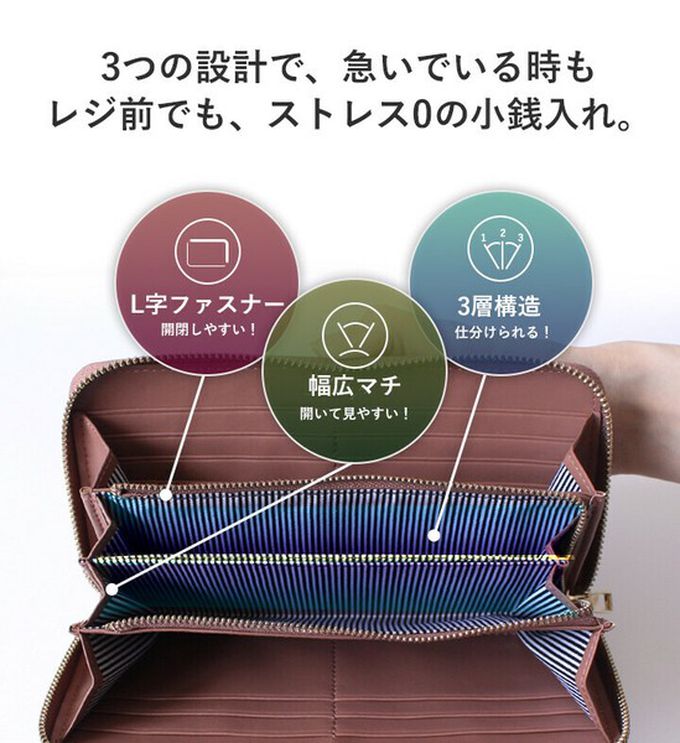 日本 LIZDAYS - [樂天No.1] 超強收納防盜設計長夾-撞色-薰衣草x杏 (20x10.5cm)