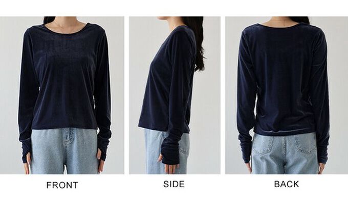 日本 BLUE EAST - 透明感光澤絨面船領長袖上衣-(指孔設計)-焦糖橘