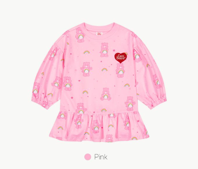 韓國 Care Bears - 聯名款彩虹熊熊長版內搭褲套裝-粉X白
