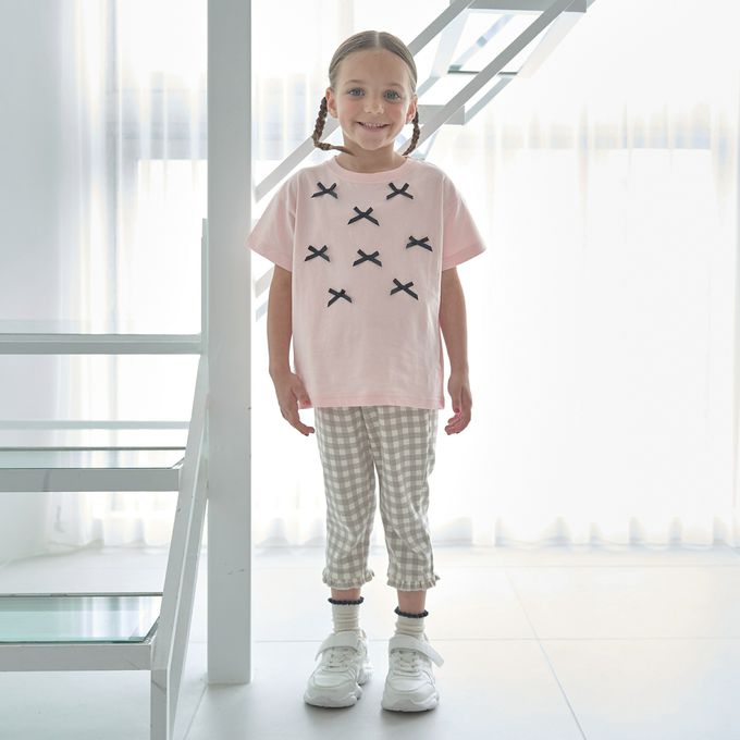 日本 Lycee mine - 接觸冷感 荷葉下襬七分褲-米白心型