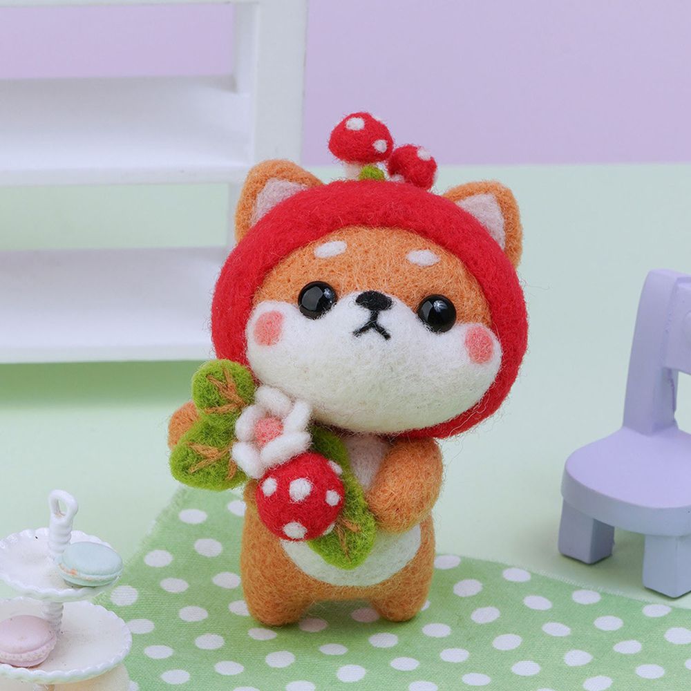 Diy療癒柴犬羊毛氈戳戳樂材料包-蘑菇柴犬