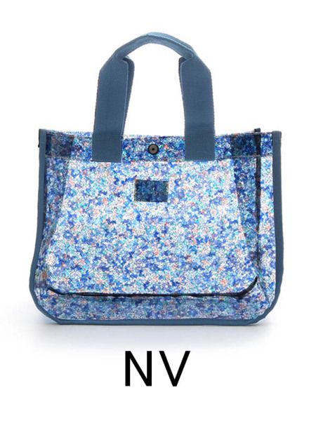 日本 OCEAN&GROUND - 透明PVC防水手提袋-花紋系列-碎花藍 NV (25x33x13.5cm)