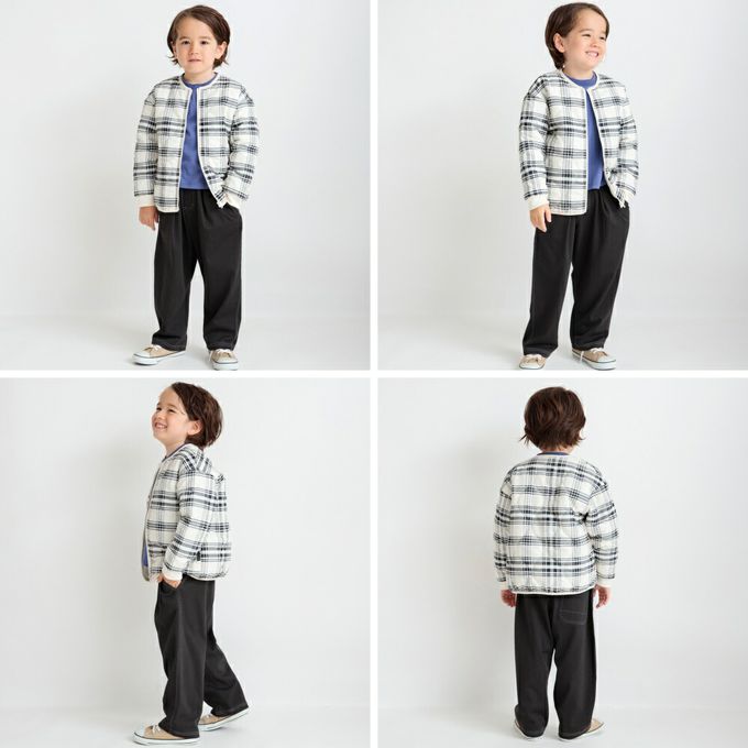 日本 BRANSHES - 簡約波浪絎縫無領休閒外套-格紋-灰白