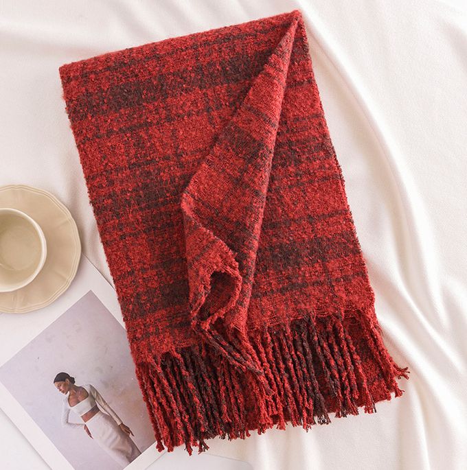 Love, Charlotte - 聖誕新年典雅小香風粗毛呢圍巾披肩-紅色 (均碼 (60x180cm))