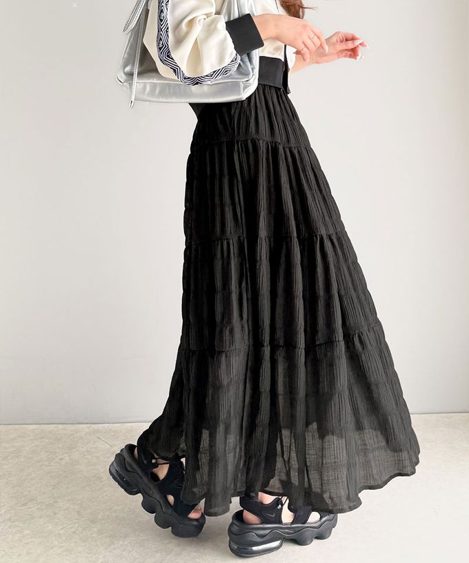 日本 Classical Elf - 柔軟飄逸分層透膚喇叭長裙-白