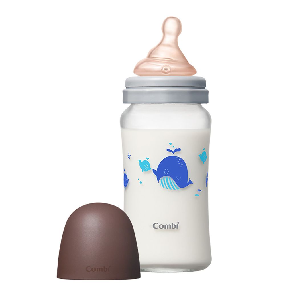 日本 Combi - 真實含乳寬口奶瓶-玻璃-棕 ((2-3m+))-240ml