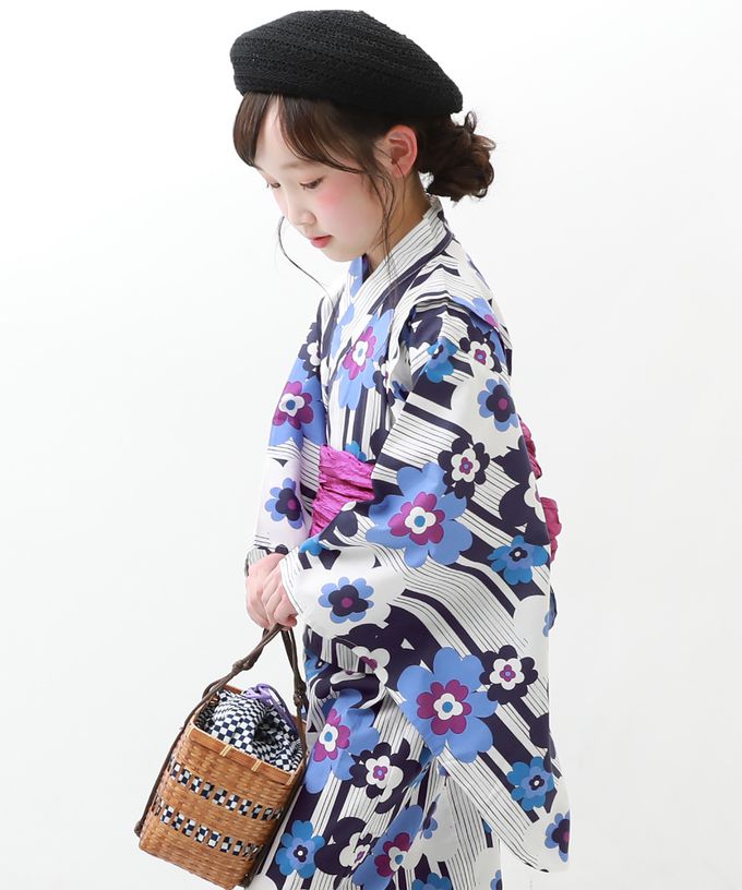 日本 devirock - 純棉夏日祭典花朵浴衣兵兒帶2件組-牡丹格紋-粉x綠
