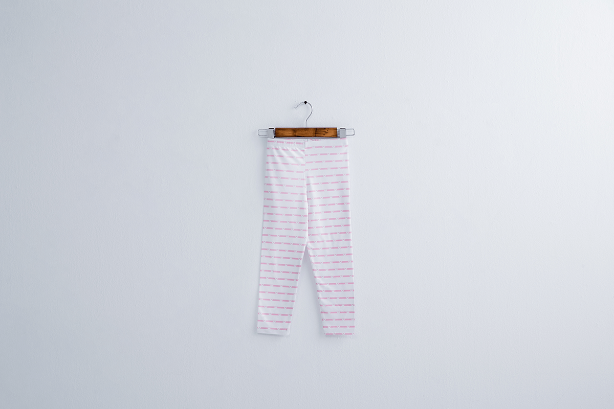 WIWI - 米奇條溫灸刷毛九分發熱褲-童-白粉色