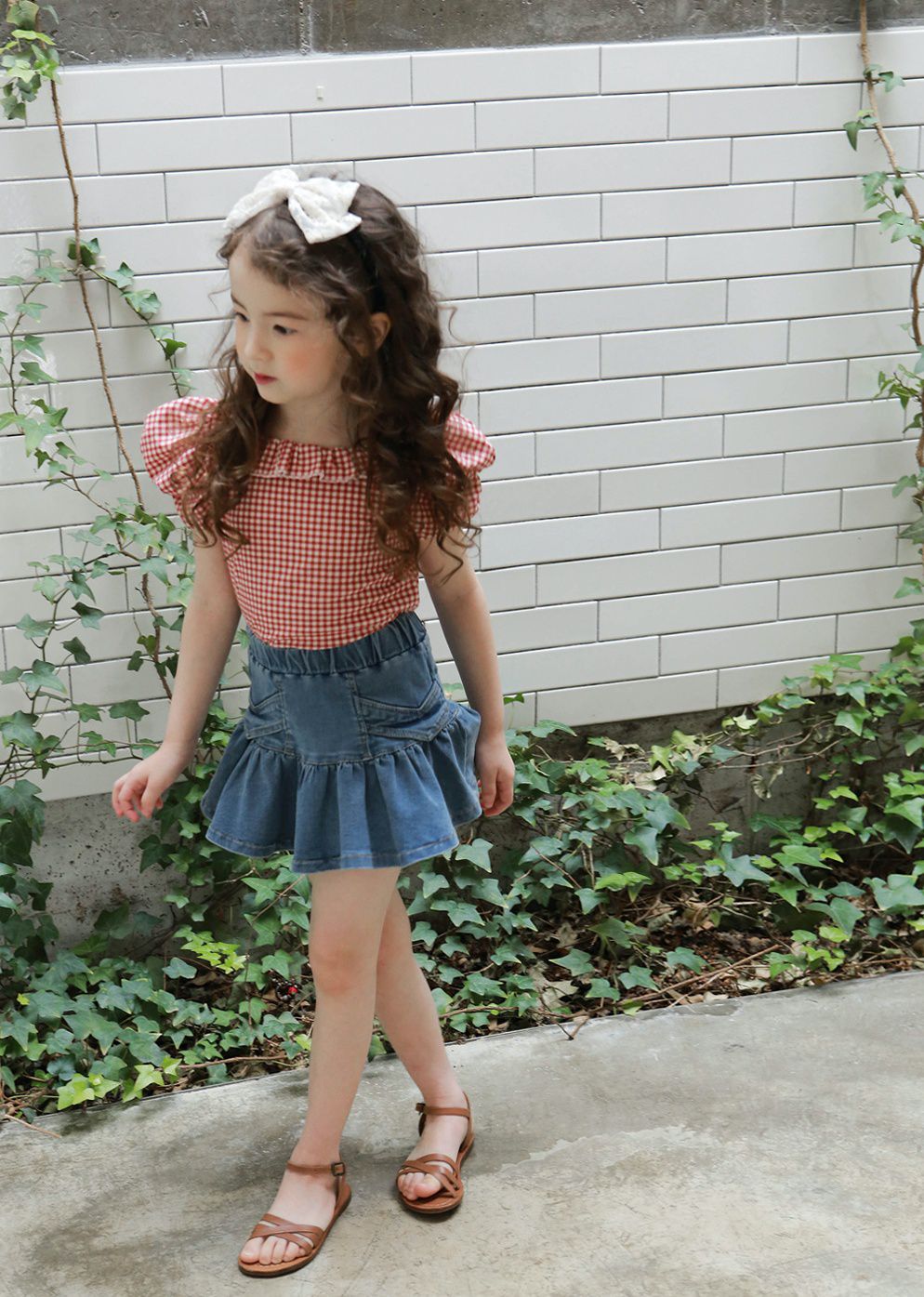 韓國 PuellaFLO - 荷葉裙襬牛仔褲裙-深藍