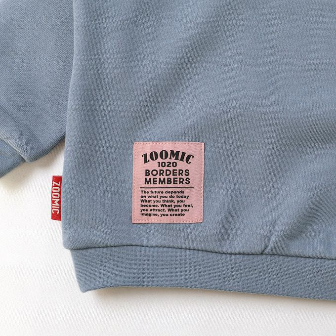 日本 ZOOLAND - 丹寧風小熊裏毛長袖上衣-縫線小熊臉-藍