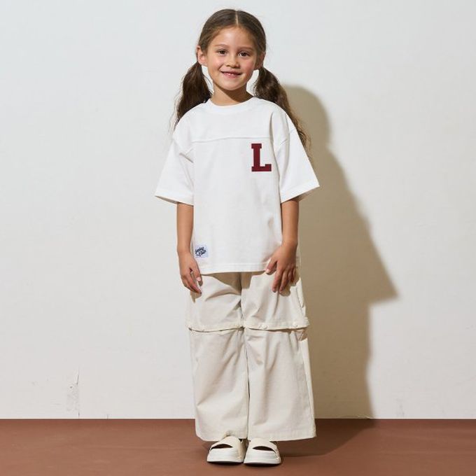 日本 b-ROOM - 正反都OK 落肩休閒T恤-字母K-米