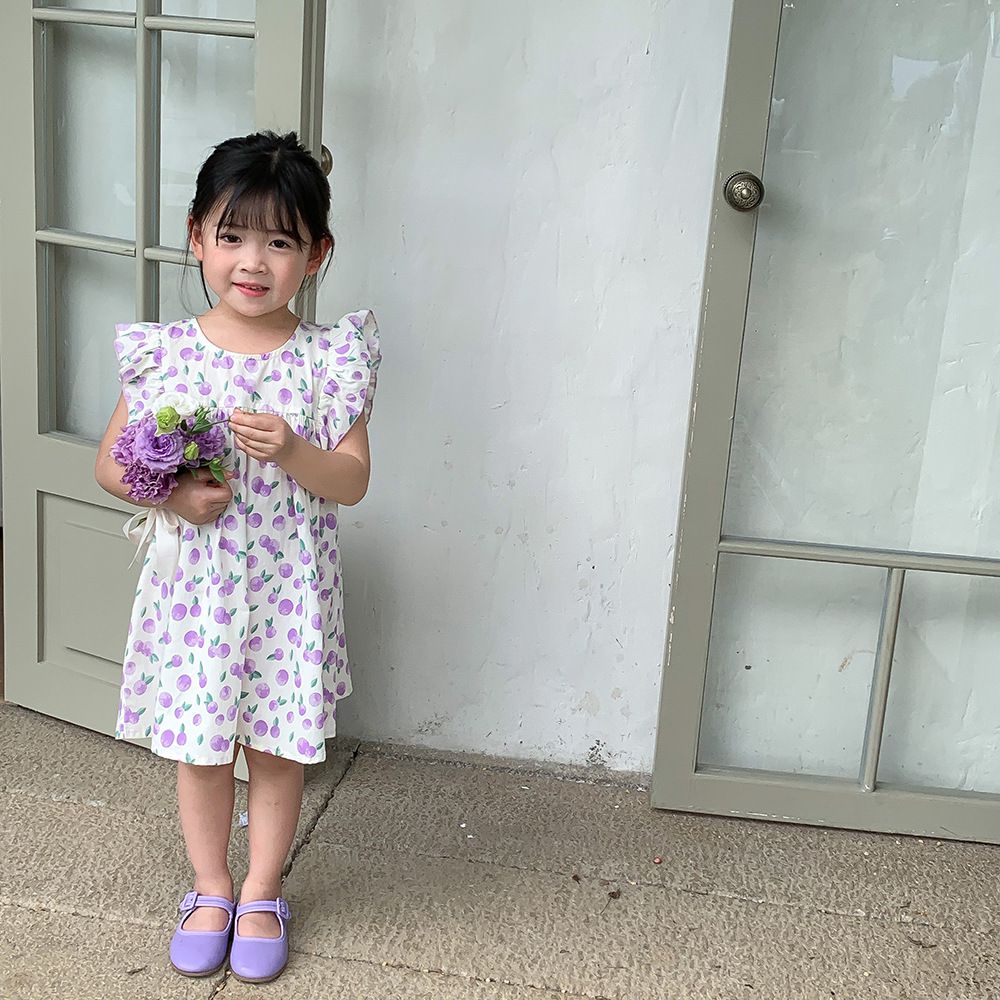 浪漫荷葉袖棉質連身洋裝-繽紛愛心-白色