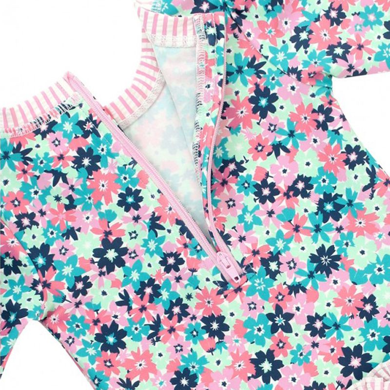 美國 RuffleButts - 小女童UPF 50+防曬長袖連身泳裝-熱帶萬花筒