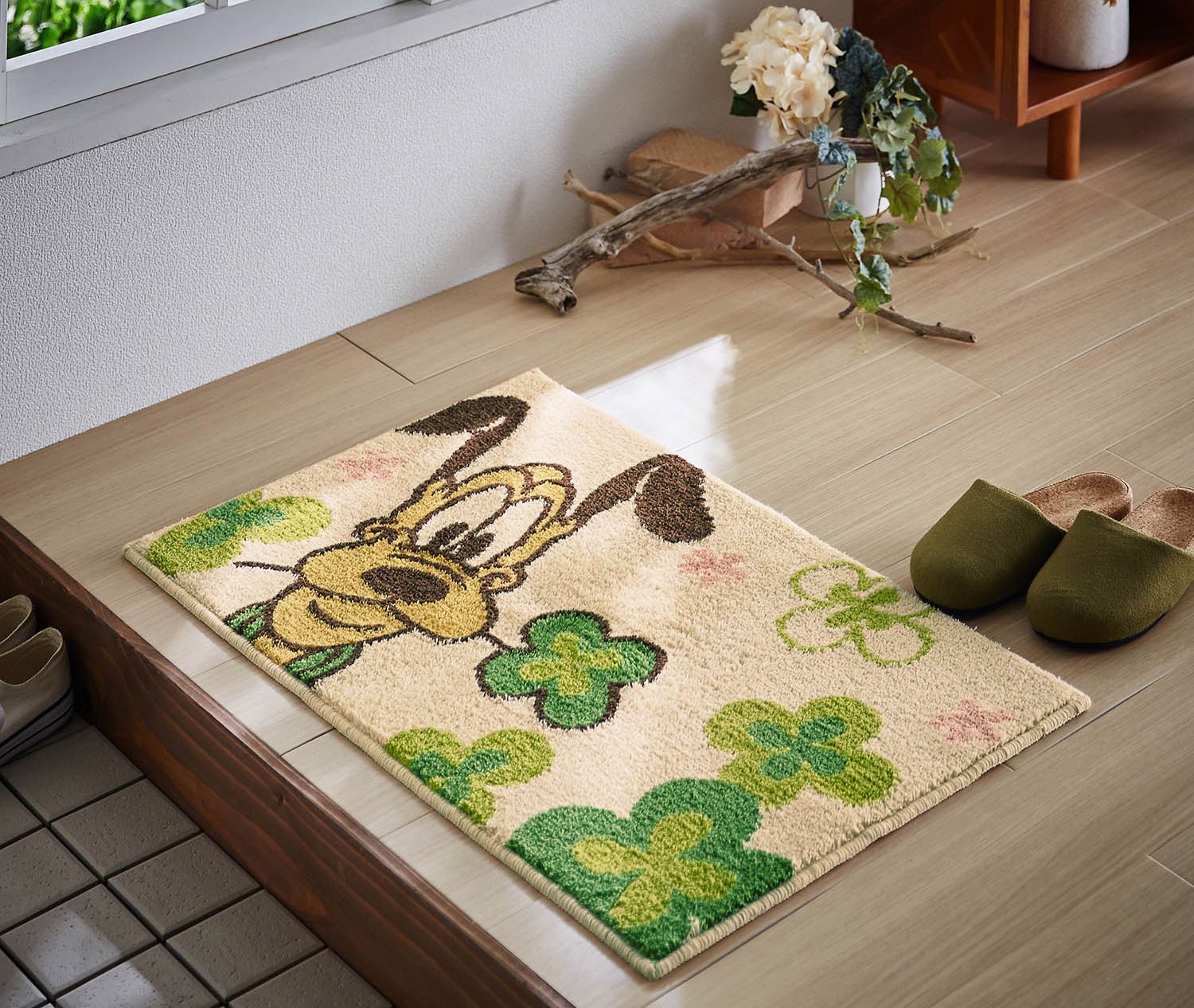 日本千趣會 - 迪士尼 花語腳踏墊(玄關/房門)(附止滑墊2片)-維尼蒲公英