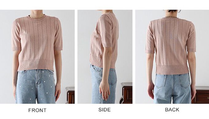 日本 BLUE EAST - 羅紋彈性薄針織五分袖上衣-復古紅