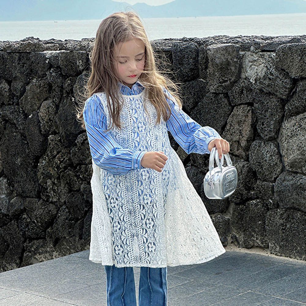 簍空蕾絲背心裙罩衫-白色