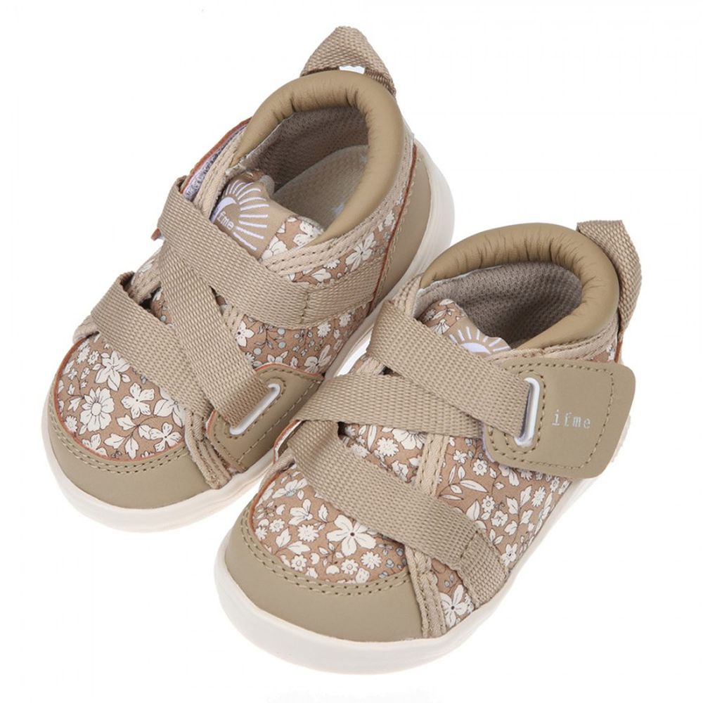 日本IFME - 童趣小花卡其色超輕量寶寶機能學步鞋