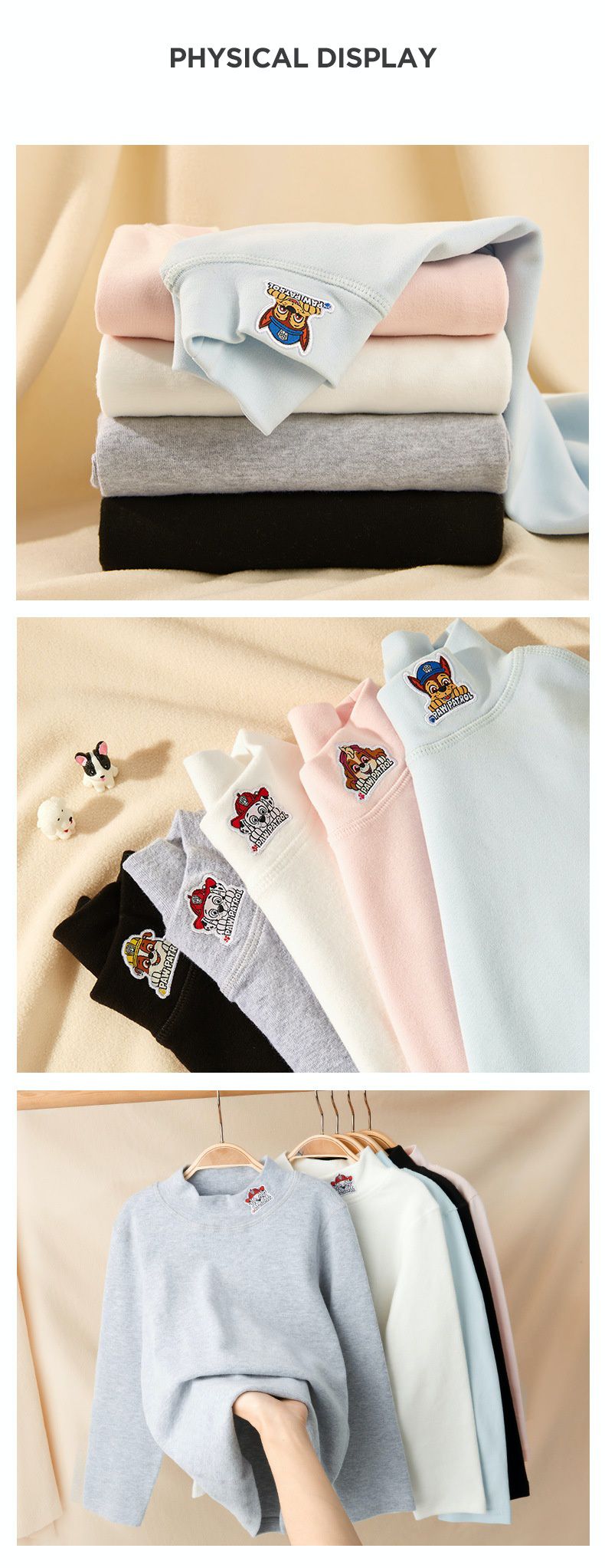 卡通汪汪隊半高領長袖內搭上衣/打底上衣-卡通人物天天-粉色