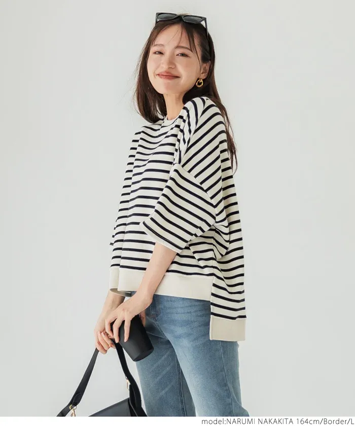 日本 COCA - 百搭前短後長五分袖上衣-杏