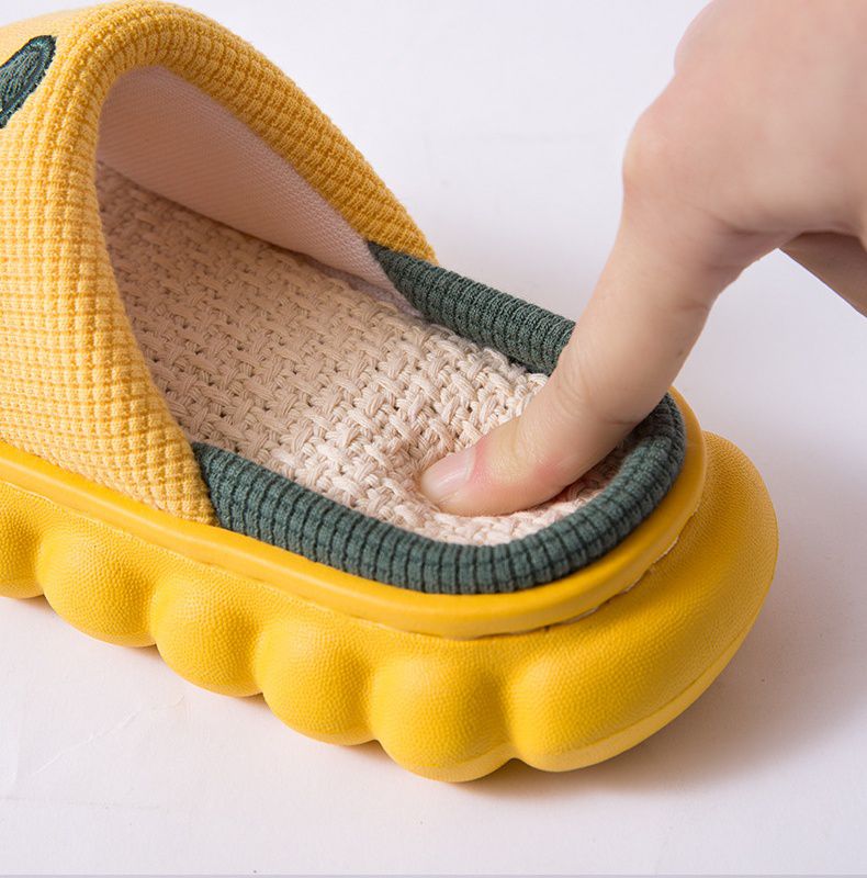 兒童室內厚底雅麻拖鞋-大眼睛恐龍-橘色