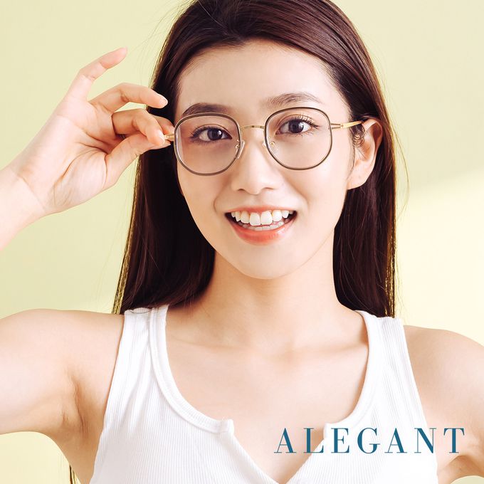 ALEGANT - 義式質感品月金溫莎圈縷空造型圓框UV400濾藍光眼鏡