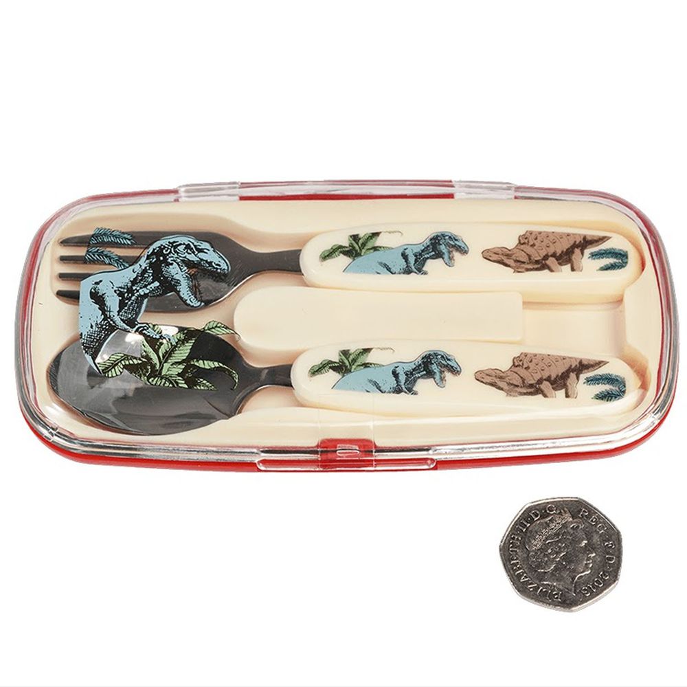 英國 Rex London - 幼兒/兒童餐具2入組(附收納盒)-恐龍樂園