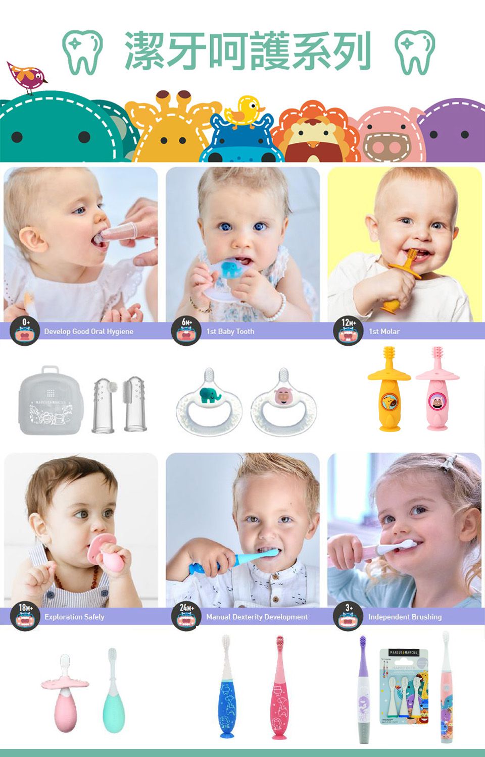 MARCUS＆MARCUS - 可替換式幼兒學習牙刷-藍