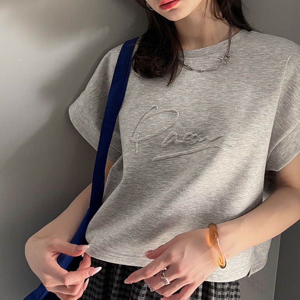 Java 低調logo印花寬短袖上衣-淺灰