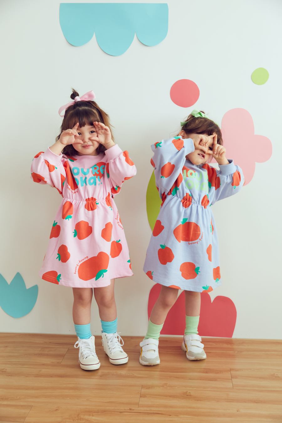 韓國 MINIATURE - 滿版番茄縮腰洋裝-粉紅