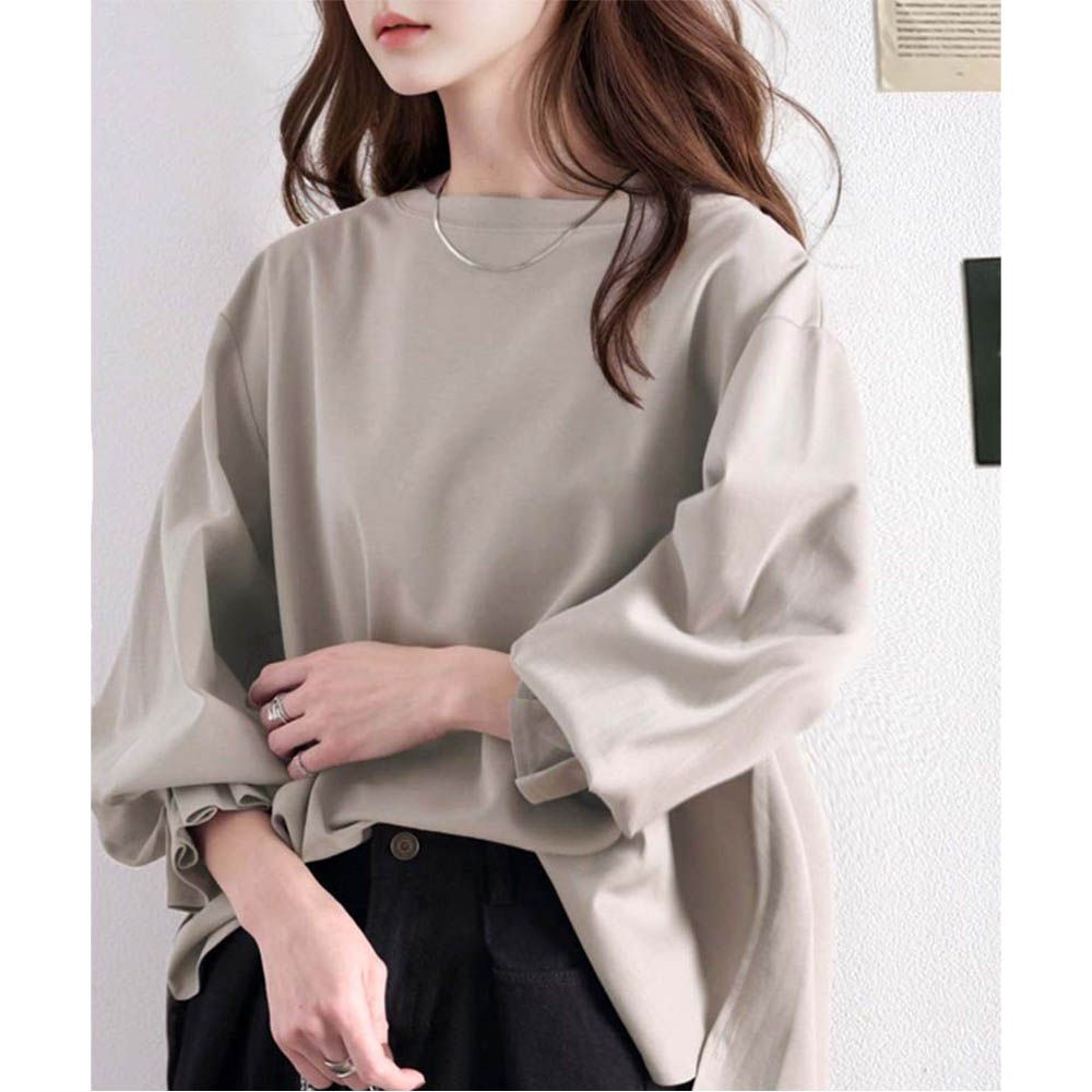 100%棉 船領顯瘦糖果袖上衣-摩卡棕