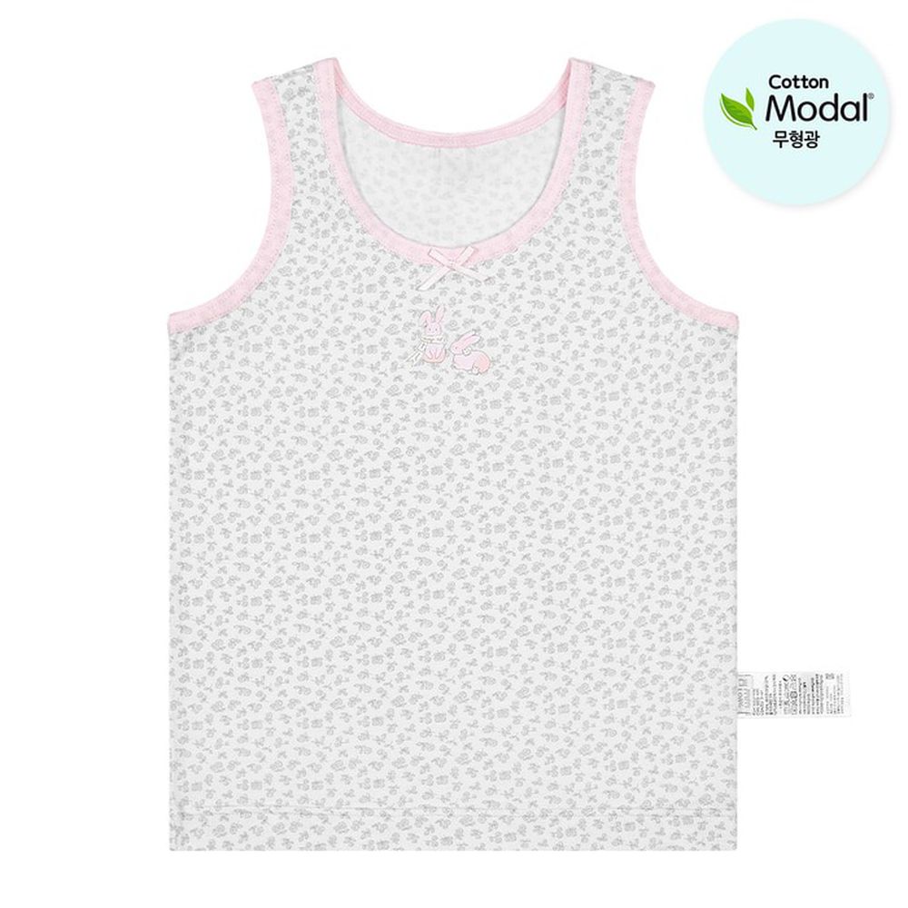 絲柔莫代爾混棉背心內衣(女寶)-花紋粉兔子-白