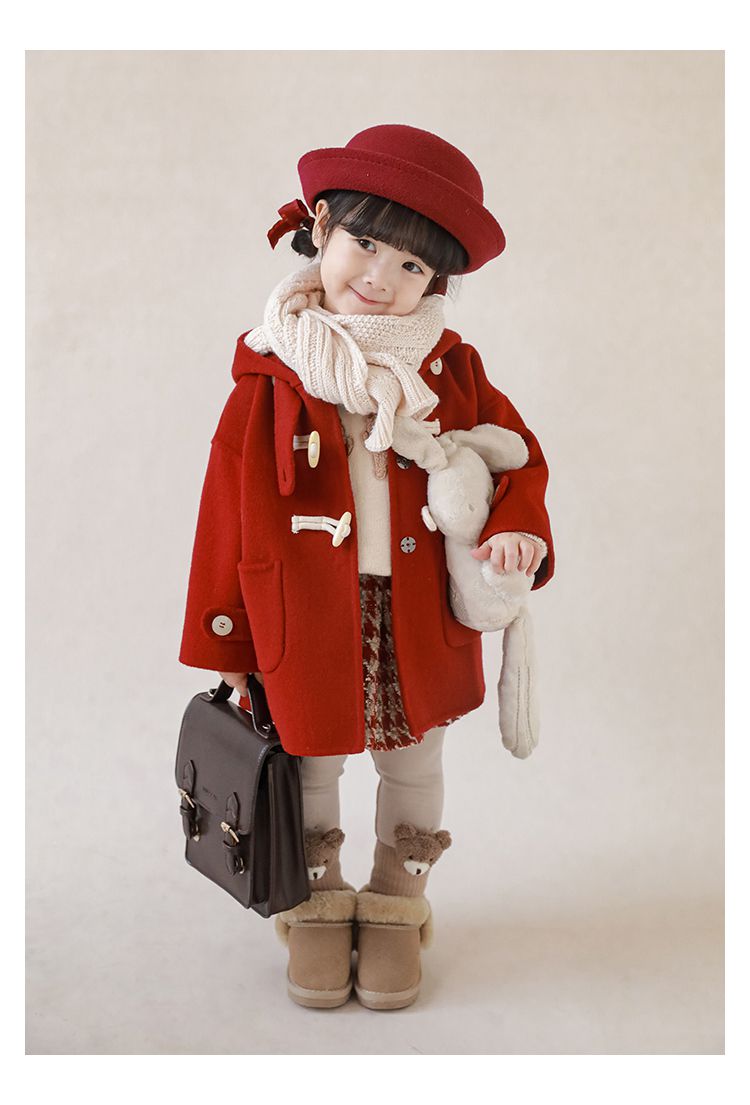 TONGMO - 加厚復古牛角釦連帽外套-駝色