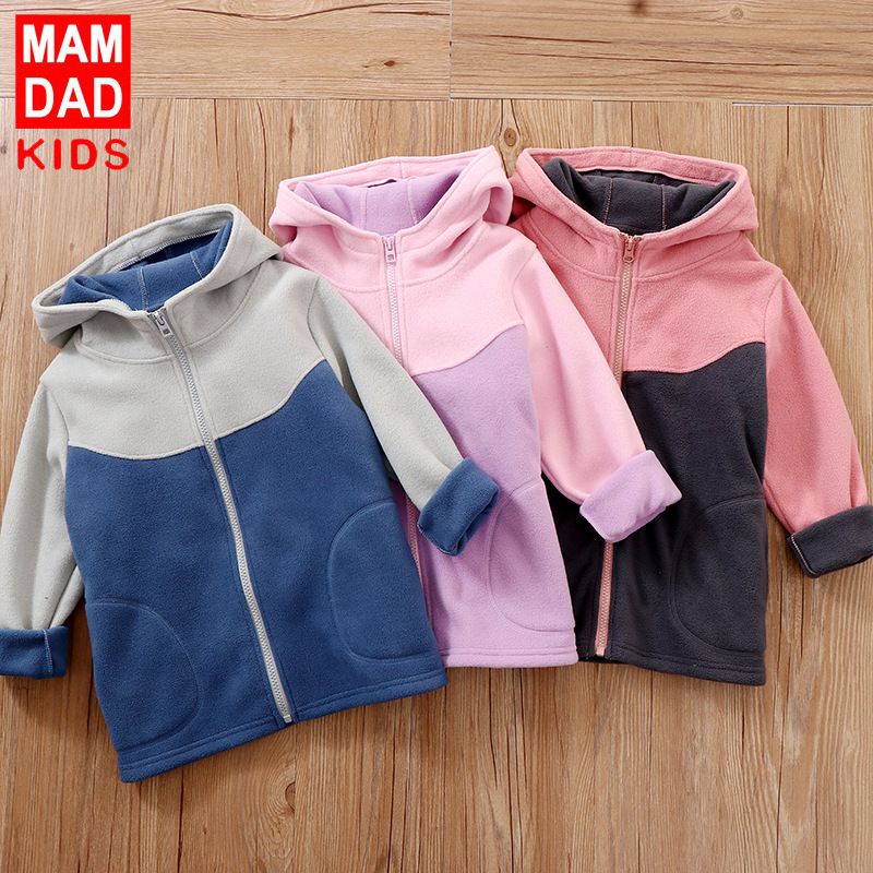 搖粒絨拼色立領連帽保暖外套-灰綠色x黃色