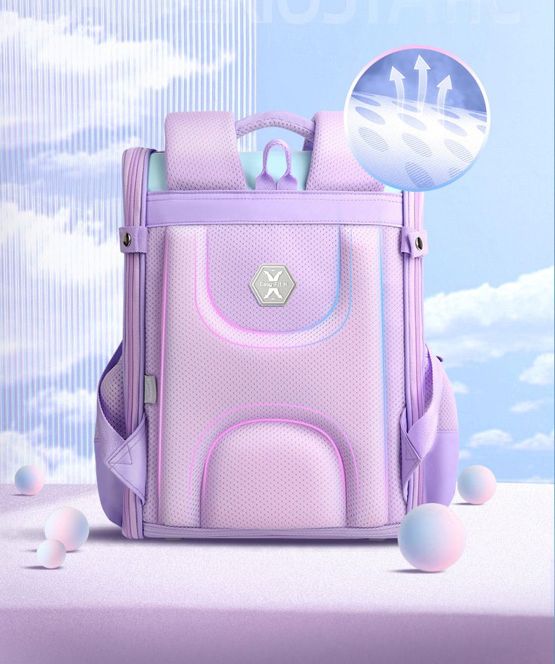 卡通唯美漸層大容量減壓護脊書包-卡通人物艾莎-藍色 (建議135-160cm)-28x19x39cm