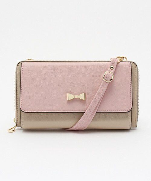 日本 cachecache - 3way蝴蝶結錢夾包-PIBE粉棕