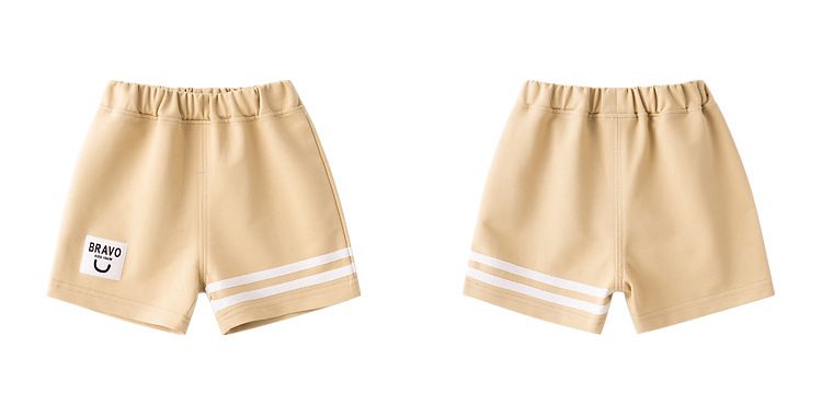 純棉腰鬆緊短褲-條紋款-黑