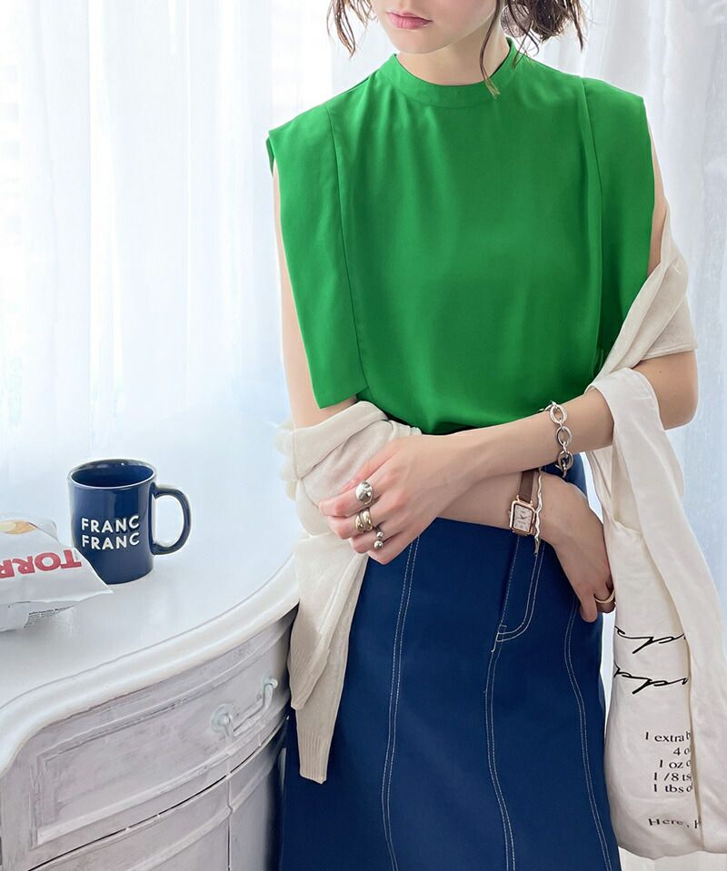 日本 Classical Elf - 優雅時尚雪紡無袖上衣-點點-春芽綠