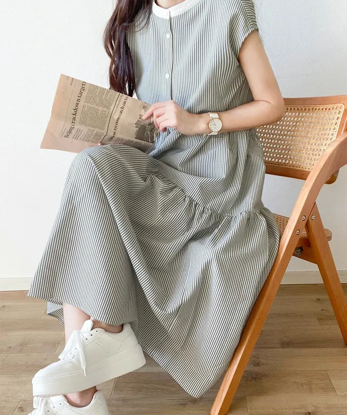 日本 Classical Elf - 襯衫式A字甜美法式袖洋裝-米杏