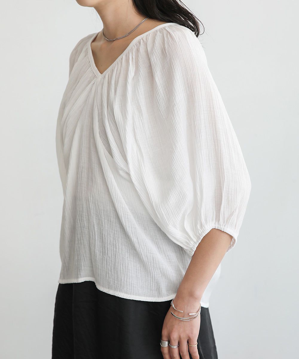 日本 Bab - 嫘縈後綁帶氣球袖上衣-咖啡