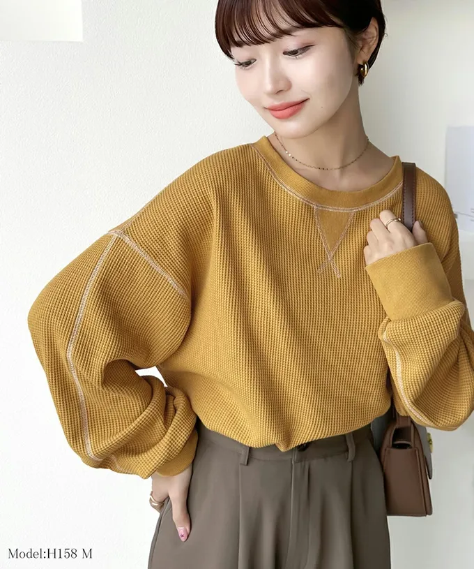 日本 Classical Elf - Java 華夫格車線薄長袖上衣-象牙米